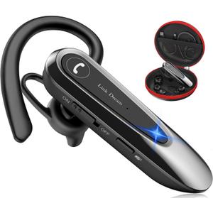 Link Dream Bluetooth Earpiece Wireless CVC8.0 Headset for Cell Phone Dual Mic Noise Canceling Handsfree Phone Earpiece with Mute 20Hrs Talk Time 180 Days Standby for iPhone Android Home Office Driving (1 Pack)