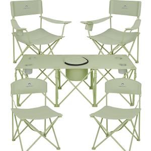 Camping Chair Set of 5, 4 Outdoor Folding Camping Chairs for Heavy People with Cup Holder & Carry Bag,Collapsible Chair Include One Sofa Chair and Two Single Chair,Support up to 500lbs  Light Green-5pcs