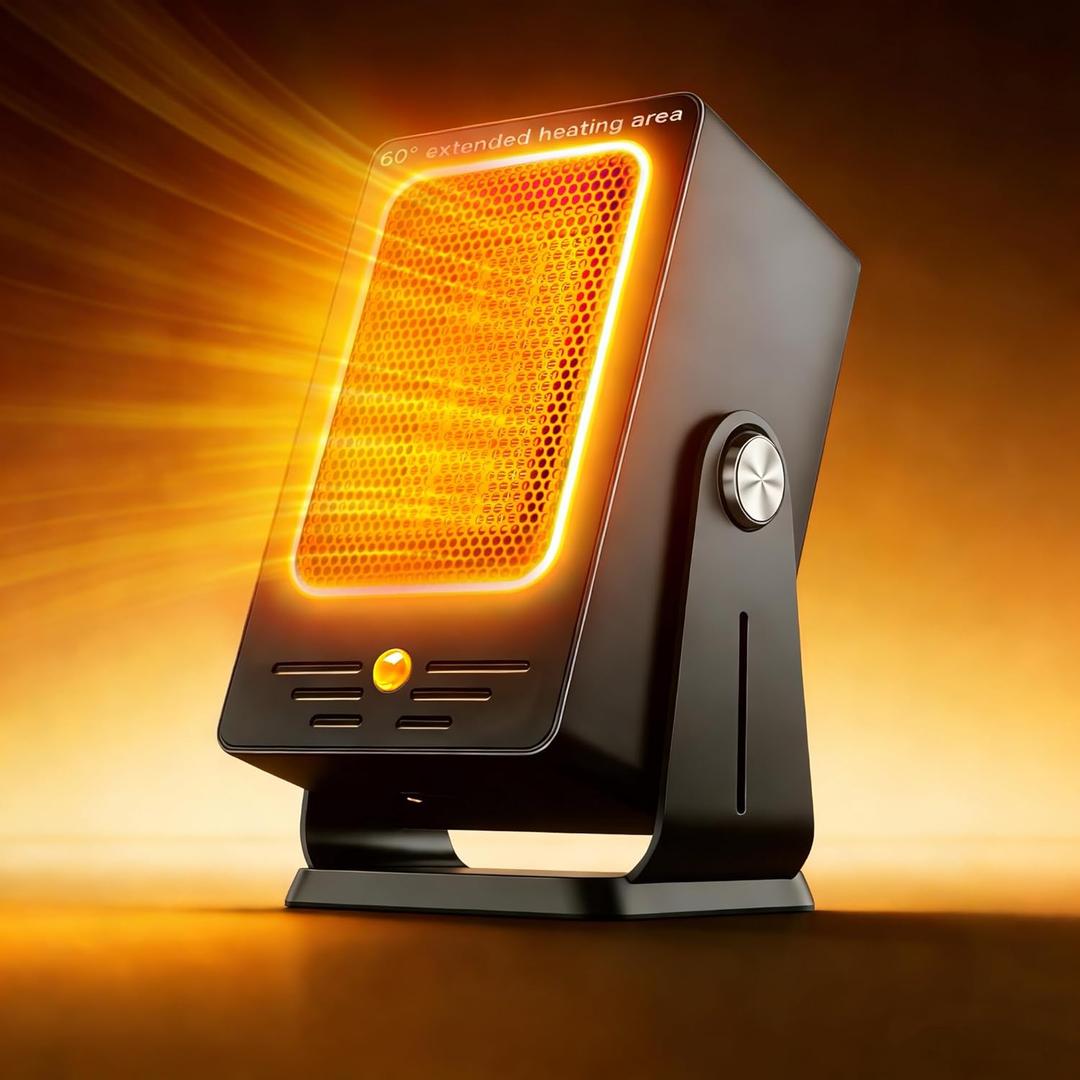 Space Heater for Indoor Use,Desktop Small PTC Heater with 2s Fast Heating,Tip-Over&Overheat Protection,60Adjustable Angle Portable Personal Electric Heater for Office,Bedroom,Garage,Dorm