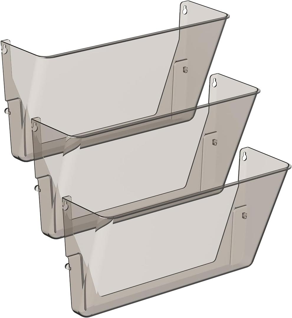 Gawerk Clear Acrylic Single Pocket, Plastic Hanging Wall Mount File Holder for Office Home (Gray, 3 Pack)