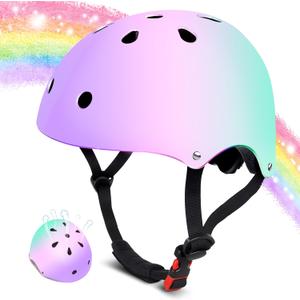 Kids Helmet for 2-3-5-8-14 Ages Girls and Boys, Ventilation and Impact Resistance Toddler Helmet for Multi-Sport Bicycle Scooter Inline Roller Skate and Skateboarding , Small, Purple/Pink/Green 