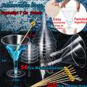 200pcs Cocktail Picks+54 Plastic Martini Glasses Disposable Martini Glasses for Parties, 7 Oz Disposable Cocktail Glass with Party Toothpicks for Appetizers,Plastic Martinis Cups for Margarita