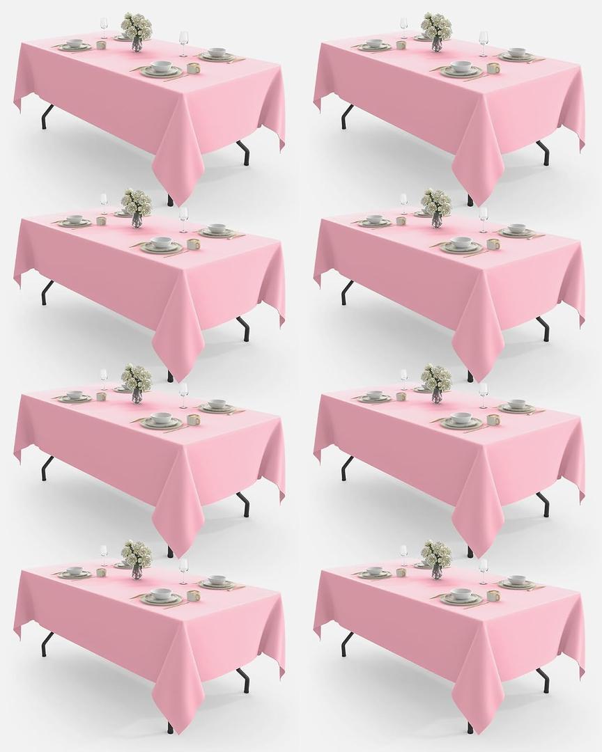 Pureegg Rectangle Table Cloth 60" x 84" 8 Packs, Durable Polyester Tablecloth Offers Reusable & Washable Protection, Ideal for Outdoor Party, Picnic, Wedding, Banquet and Birthday, Pink