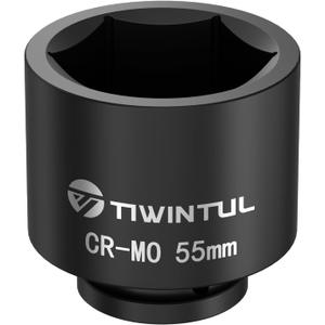 3/4 Inch Drive Metric Impact Socket 55mm, 6-Point Design, Heat-Treated Chrome Molybdenum Alloy Steel, Spindle Axle Nut Socket for Auto Repair, Easy Removal