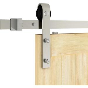 JUBEST 6.6FT Brushed Nickel Sliding Barn Door Hardware Kit Smoothly and Quietly J Shape Hanger Roller Flat Track Kit,Heavy Duty Nickle Barn Door Track,Easy to Install