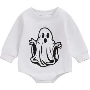 YINGISFITM Thanksgiving Halloween Baby Girl Boy Outfit Turkey Sweatshirt Bubble Romper Sweater Shirt Onesie Fall Clothes (White)