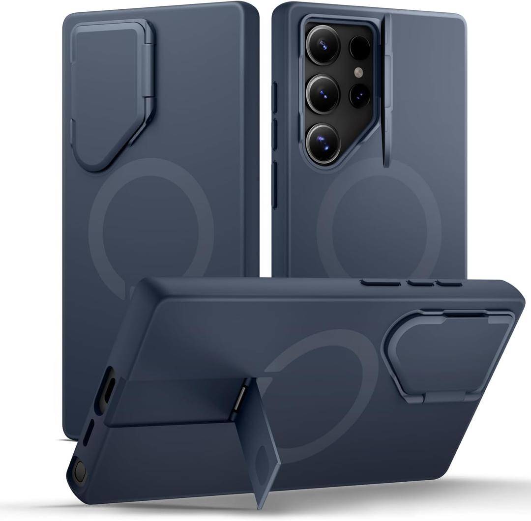 SURITCH for Samsung Galaxy S24 Ultra Phone Case, Magnetic Protective Cover with Camera Cover & Adjustable Metal Kickstand for Galaxy S24 Ultra (2024)-Dark Blue
