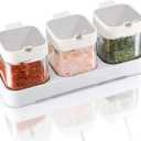 Mlici 8.6 oz Condiments Container Seasoning Jars, Kitchen Spicy Jars with Lids and Spoons, Tea Coffee Sugar Canisters Glass Spice Box, Set of 3, Containers, White