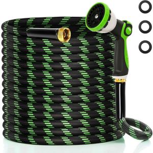 Garden Hose 50 ft Water Hose Flexible Non-Expandable Outdoor Heavy Duty Lightweight Leakproof Kink-free flex Watering Hose Pipe with Nozzl for 3/4 inch Fitting Yard Lawn Outside Car Wash