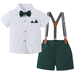 YUEMION Baby Boy Clothes Suits, Toddler Summer Formal Short Shirt+ Bowtie+ Suspender Shorts Gentleman Wedding Outfit (18-24M)