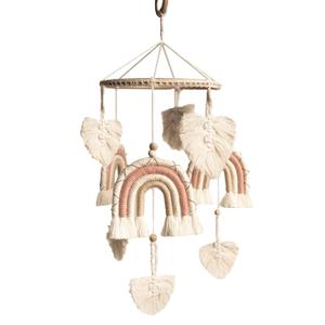 Rainbow Crib Mobile for Girls - Handmade Macrame Boho Baby Mobile, Natural (Pink)