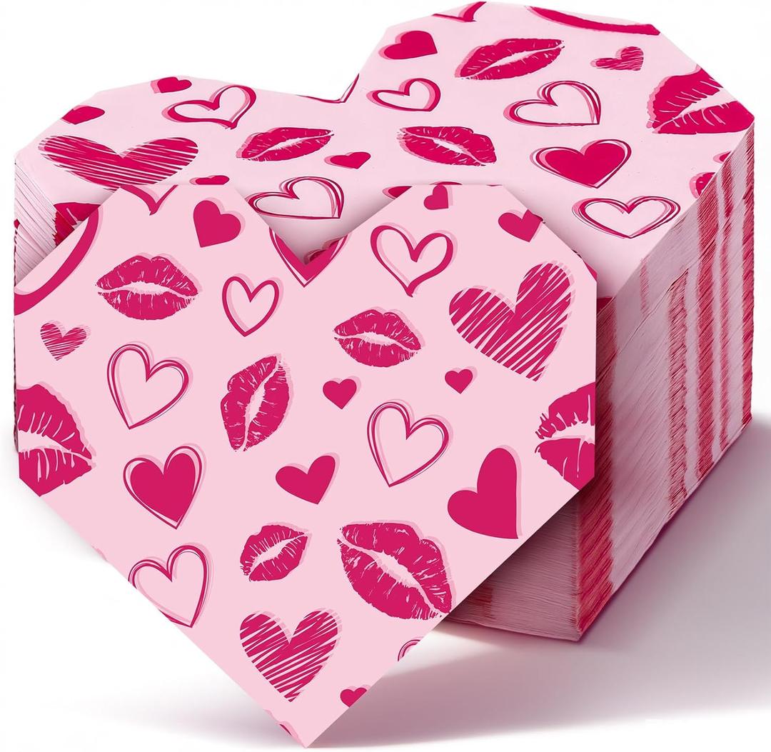 Landical 50 Pcs Valentine Heart Shaped Paper Napkins Galentine's Day Disposable Paper Guest Napkins Valentines Love Hearts Hand Towel for Ladies Celebration Bachelorette Party Table Supplies(Pink)