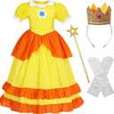IKALI Girls Princess Dress Costume with Crown Accessories for Birthday Party Kids Halloween, 4-6 Years