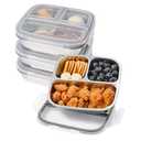 4 Pack Stainless Steel Snack Containers with Lids 3 Compartment Snackle Box Container Lunch Box for Adults Meal Prep Bento Box Containers Reusable Work (4, Gray, 600ml)