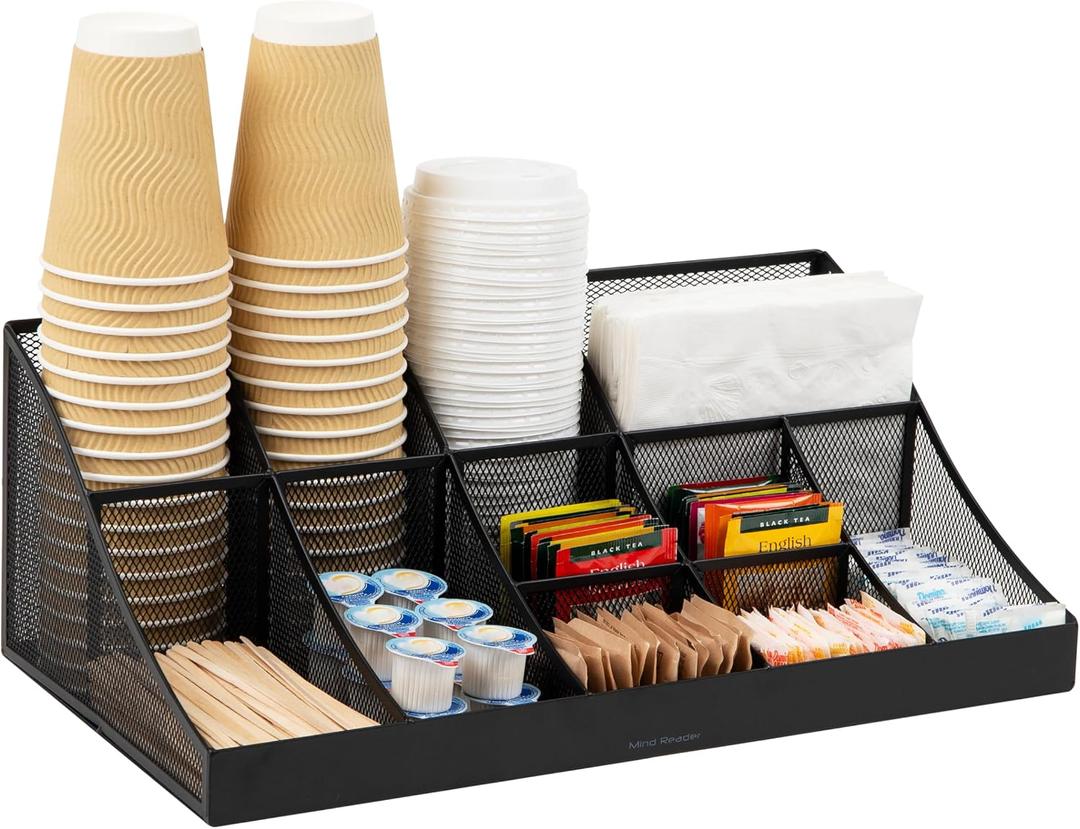 Mind Reader Countertop Organizer, 2-Tier Office Breakroom Supply Caddy, Metal Mesh, Black