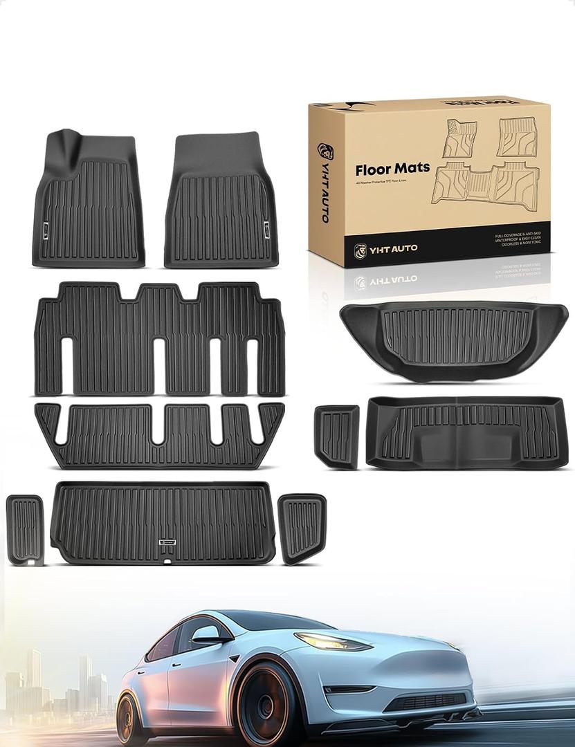 YHTAUTO Floor Mats Compatible with Tesla Model X 2022-2026, 7 Seats, TPE All Weather Car Mats Waterproof Anti-Slip Odorless Floor Liner, Interior Car Accessories