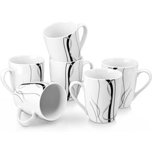 VEWEET Ceramic Coffee Mugs Set of 6, 11 OZ Coffee Cups Set with Handle, White Mugs Set Porcelain Cup Set for Kitchen, Microwave Dishwasher Safe, Series Fiona