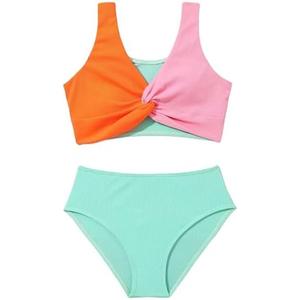 J.E Sterguard Two Piece Swimsuits Teen Bikini Color Block Girls' Swimwear Ribbed Swimsuits Size 6Y