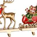 2-Pack Reindeer Christmas Stocking Holders for Mantel - Anti-Slip Reindeer and Santa Stand Hanger - Sturdy Metal Christmas Decorations (Antique Gold, 2)