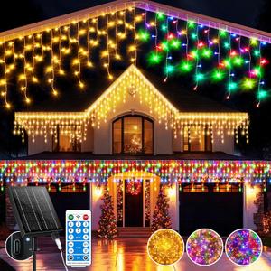 Solar Icicle Lights for Outside25+5M 800 Christmas Icicle Lights 8 Mode Outdoor Waterproof Decorative String Lights Suitable for Christmas eave roof Decorations (Warm Colorful)