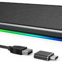 LENRUE Computer Speakers for Desktop, PC Speakers with Bluetooth, USB Computer Speakers for PC Desktop Laptop Monitors, Gaming Speakers with Light and Dual Touch Tech (Type-C Adapter Included)