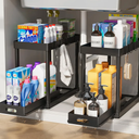2 Pack Pull-Out Storage Organizers, Under Sink Organizer and Storage for Bathroom & Kitchen, Multi-Purpose Under Cabinet Organizers and storage Black