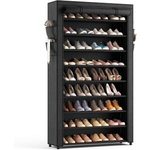 LANTEFUL Shoe Rack with Covers - 10 Tiers Tall Shoe Rack Organizer Large Capacity Shoe Shelf Storage 40 Pairs Space Saving Vertical Shoe Storage Organizer for Closet, Entryway, Dorm, Bedroom (Black)