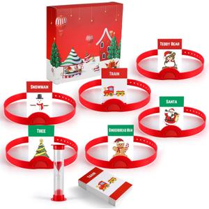 Civaner Christmas Game for Family Includes Xmas Character Cards, 24 Chips, Timer, Instruction Booklet & Box Headband Guessing Game for Christmas Family Friends Party Favors Supplies