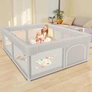 Besuhot Baby Playpen Baby Playard, Play Pen for Babies and Toddlers with Gate, 50x50 Fence, Sturdy Safety Playpen, Indoor & Outdoor Kids Activity Center (50x50x27 in + NO MAT, Grey)