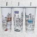 Cities Around the World 25 Oz Tumbler Series - Designed in the USA - Vacuum Insulated Tumbler with Lids & Straw - Stainless Steel Coffee Water Travel Mug, Cup for Hot Cold Drink (Boston)