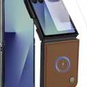 ASAPDOS Genuine Leather Folio Magnetic Case for Samsung Galaxy Z Flip 7 [Compatible with MagSafe],Built-in Screen Protector and Thin Slim Protective Case Cover Brown