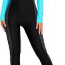 Womens Full Body Zip Front Rash Guard Long Sleeve One Piece Bathing Suit with Built in Bra UPF50+ Surf Swimsuit (Large, Light Blue+black+gray)