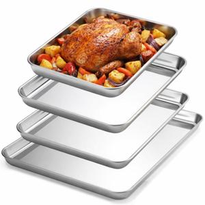 Afarnook 4 Pack Stainless Steel Sheet Baking Pans, 16/18/20/24 Inch Commercial Grade Cookie Sheets for Baking, Heavy Duty Stainless Steel Cookware Set, Non-stick, Non-toxic