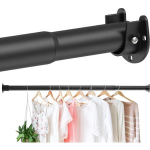 Closet Rods for Hanging Clothes, 1.3 Inch Diameter Heavy Duty Closet Rod 17-87 Inches Adjustable Clothes Hanging Rod Matte Black Closet Poles for Wardrobes, Bathroom, Windows
