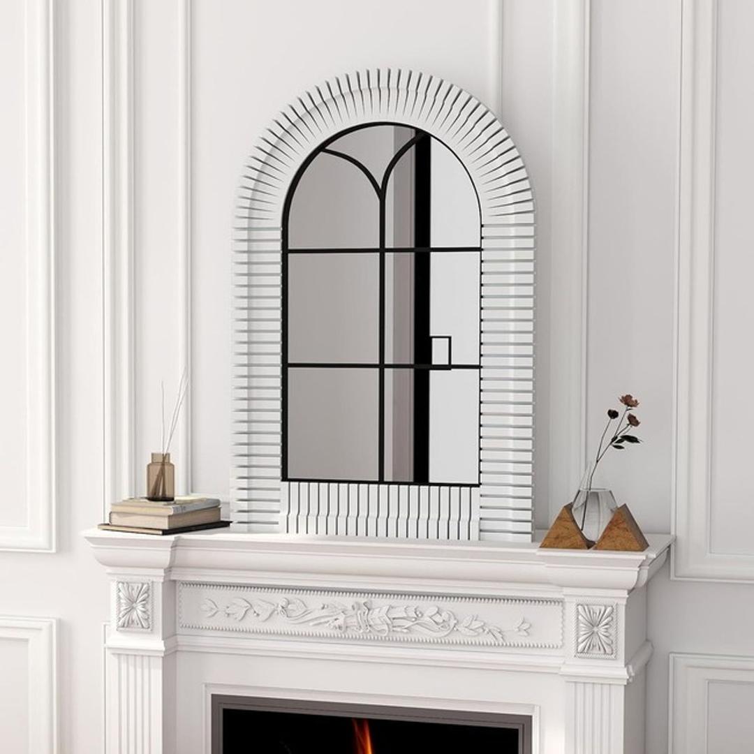 Arched Window Wall Mirrors with Grids, White Farmhouse Wooden Arch Mirror for Dresser, Bedroom, Stairways, Entryway and Living Rooms Decorative