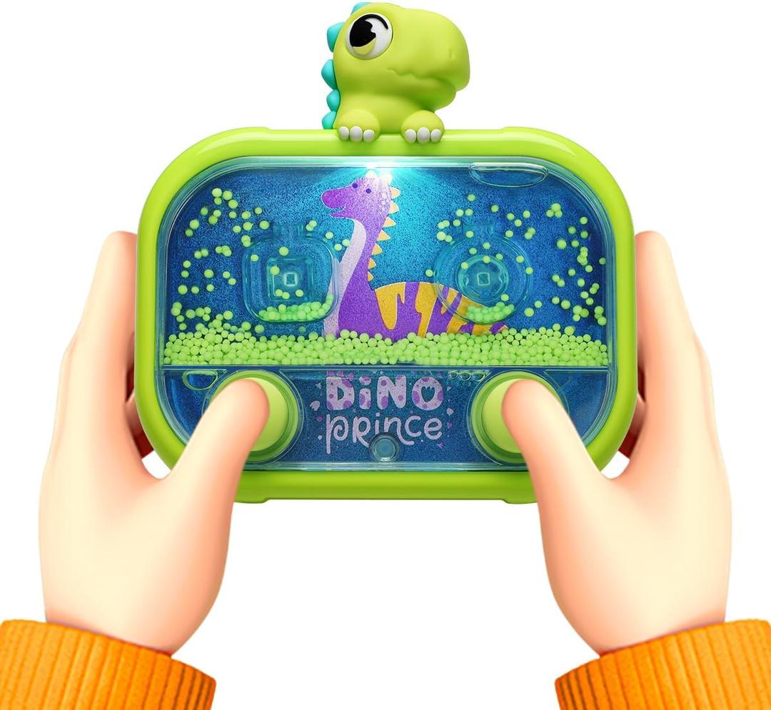 Handheld Water Game with Light  Water Ball Target Toy for Kids Ages 3+, Retro Fidget, Screen-Free Car Travel Game, Road Trip, Airplane, Portable Autism Gift (Green Dinosaur)