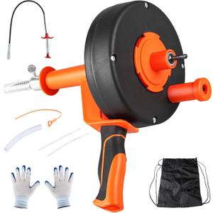 Drain Auger 25 Ft,Plumbing Snake With Drill Adapter,Pipe Clog Remover for Kitchen Bathroom Shower Sink Cleaning,Flexible Spring Steel (Orange)
