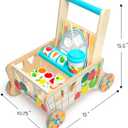 Melissa & Doug Wooden Shape Sorting Grocery Cart - Toddler Toys with 12 Blocks, Puzzle Board and Coffee Cup for Pretend Play and Montessori Toys - FSC Certified