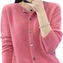 100% Merino Wool Sweaters Women's Fall Winter Warm Soft Knitted Crew Neck Cardigan Turtleneck Long Sleeves (X-Large, Pink)