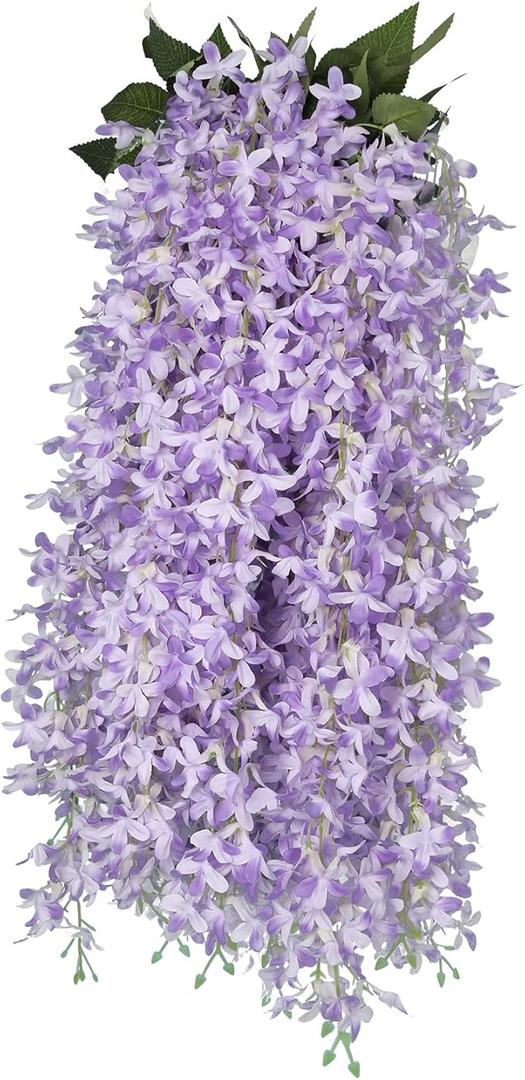 RECUTMS Artificial Lilac Flowers Garland 8Pcs-24Branches 33.5in Fake Syringa Wisteria Vines Faux Silk Lilac Hanging Floral Valentine Day Decor Indoor Outdoor Wedding Arch Birthday Party Garden Purple
