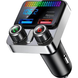 Bluetooth 5.4 Car Adapter 48W Charging USB Bluetooth Adapter for Car,Wireless Fm Transmitter Radio,Song Switching,Handsfree Calling and Audio Receiver,HiFi Music Player,Matrix LED Effects