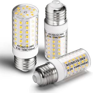 12V 24V E26 Medium Screw Base LED Bulb 10W 4000K Natural White 100 Watt Equivalent Incandescent Low Voltage AC12-36V/DC10-48V for RV Boat Landscape Solar Panel Project Lighting,1000lm,3 Pack