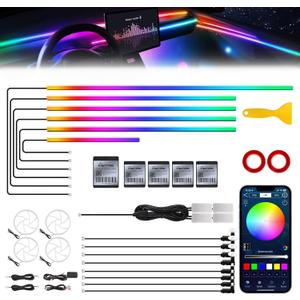 Dreamcolor Acrylic Interior Car LED Strip Light with Wireless APP, Dual Zone RGB 22 in 1 with 175 inches 600 LEDs Fiber Optic Ambient Lighting Kits, Music Sync Neon LED Strip for Car Accessories