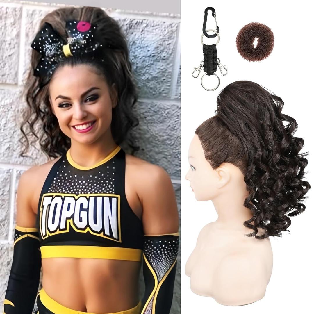 SEIKEA Cheer Ponytail Hair Piece, 14" Curly Cheerleader Hairpiece Ponytail Extension for Cheerleader Competition, Dance Dark Brown