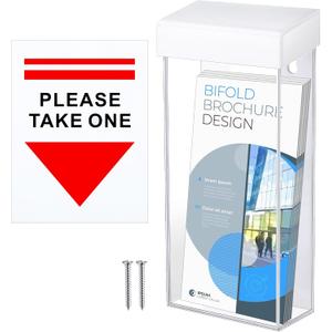 Remerry 1 Pcs Outdoor Brochure Holder 4 x 9 Inch Waterproof Wall Mount with Take One Sticker Literature Box with Clear Pamphlet Holder Acrylic Brochure Flyer Display Map Menu Envelope (Classic White)