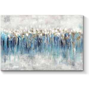 TAR TAR STUDIO Abstract Artwork Canvas Wall Art: Gray and Blue Painting Modern Picture for Living Room (36''W x 24''H, Multiple Sizes)