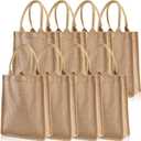 DEAYOU 8 Pack Jute Burlap Tote Bags, Burlap Gift Tote with Handles, Jute Beach Bags Reusable Lined Grocery Totes for Bridesmaid, DIY, Shopping, Pool, Wedding, 9.8''x11.8''x3.9'', Natural