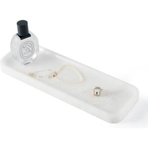Koville Marble Tray, 12"x4" Marble Vanity Tray for Bathroom Kitchen Countertop Sink, Natural Stone Tray for Home Decor, Decorative Rectangular Narrow Catchall Tray for Jewelry(Namibia Bianco)