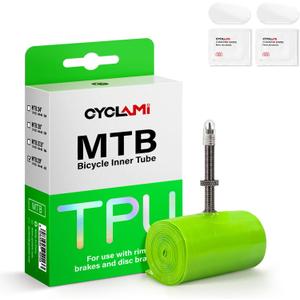 TPU Inner Tubes MTB 29''/27.5''/26'' Inner Tubes Removable Core Compatible with 1.9-2.5 Ultralight 65g Bike Tube with 45mm Metal Presta Valve for Mountain Bike Tubes
