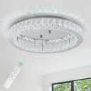 HOPGGIE 18" Crystal Chandelier with Remote Control LED Flush Mount Ceiling Light Fixtures Modern Round Ring Chandelier Light for Living Room Bedroom Dining Room (dimmable)